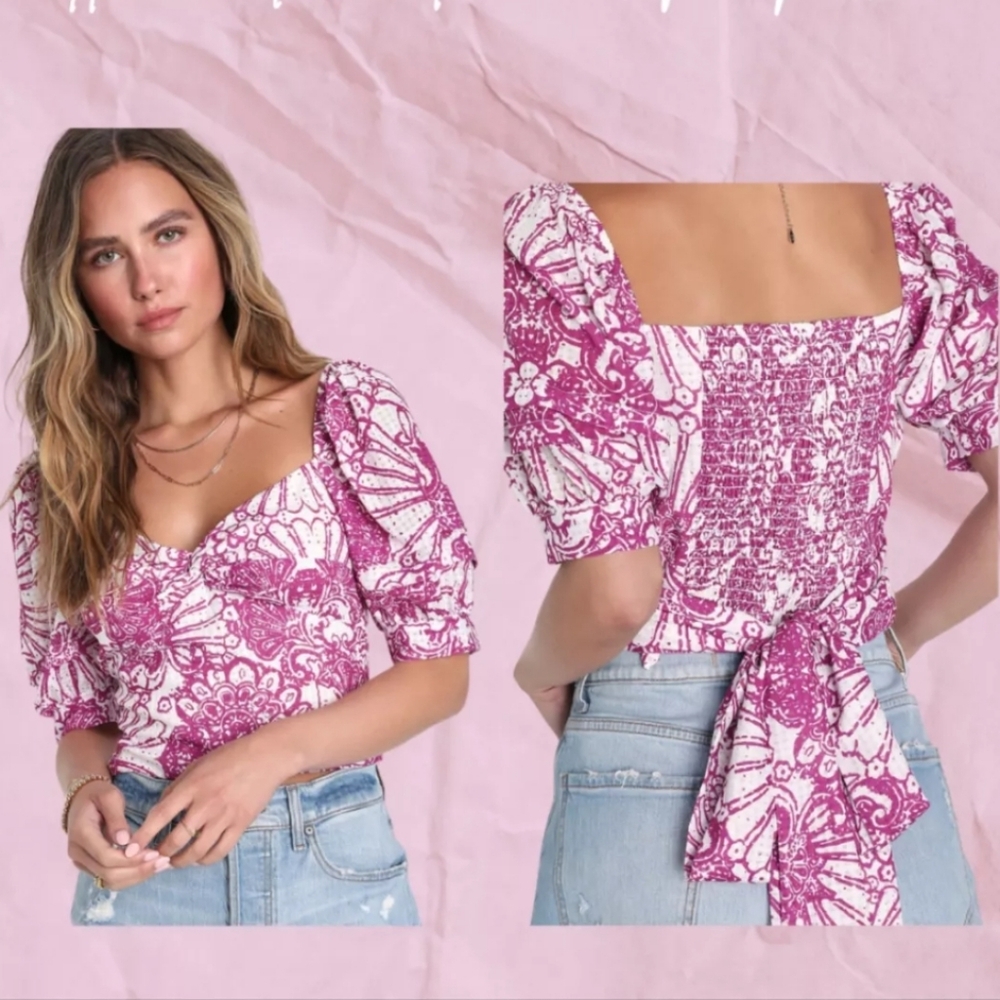 Maeve Pink and White Crop Top